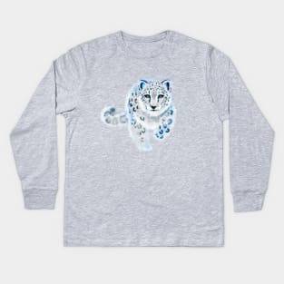 Spirit Snow Leopard in Mystical Twilight Sky Kids Long Sleeve T-Shirt